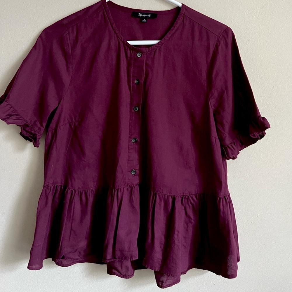 Madewell maroon ruffle top